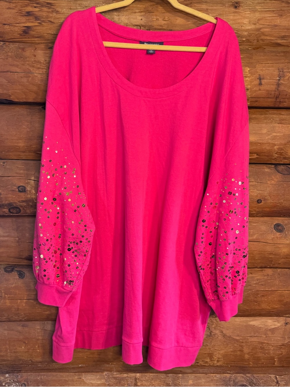 Roaman's size 5x (30-32w) Hot Pink Sequin Sleeve Sweatshirt Top